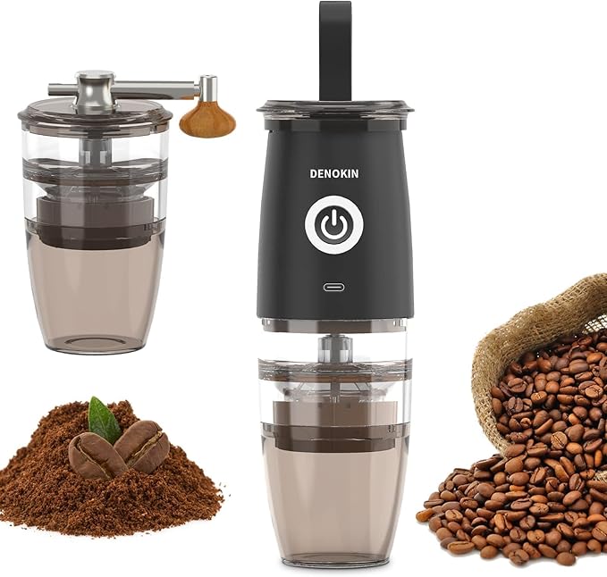 Portable Burr Coffee Grinder, Electric/Manual 2-in-1 Cafe Bean Grind Mill, USB Rechargable Mini Electric Coffee Grinder with 5 Grind Settings