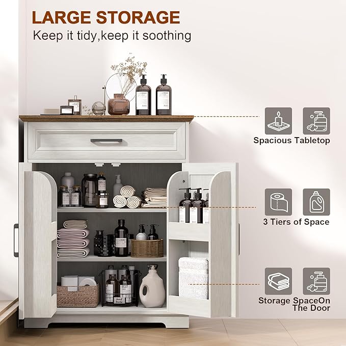 Kitchen Storage Cabinet with Drawer, Buffet Cabinet with Storable Door, Modern Floor Sideboard, White Freestanding for Living Room, Entryway