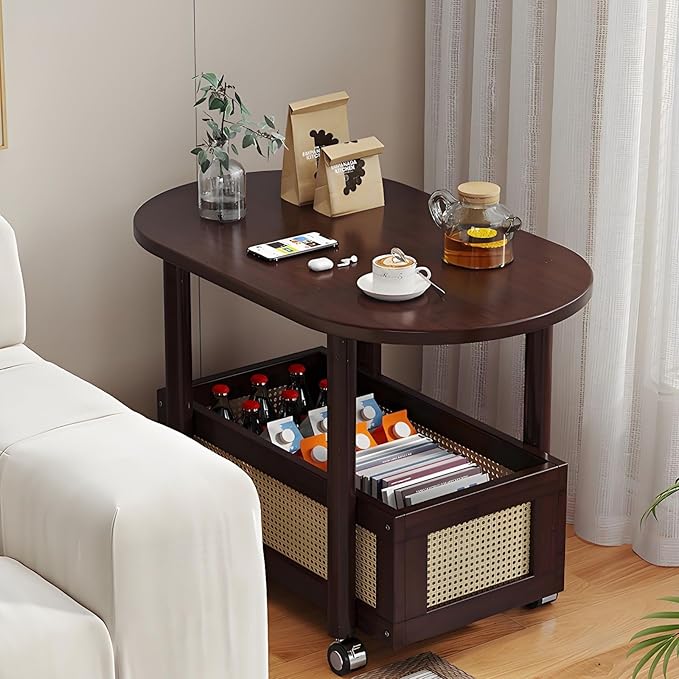 Small Coffee Bar Cart with Storage, Coffee Table Station Organizer, 2-Tier End Table for Home Buffets & Sideboards, Office Station for Kitchen, Entryway, Living Room(60x48cm(23.6x18.9in))