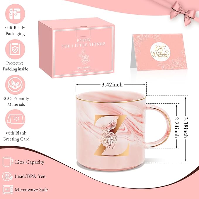 Valentines Day Gifts for Her, Anniversary Birthday Galentines Gifts for Women Mom Grandma Friend Sister Wife Teacher Coworker, Personalized Initial Customized Gift Monogrammed A-Z Coffee Mug 12 OZ(Z)
