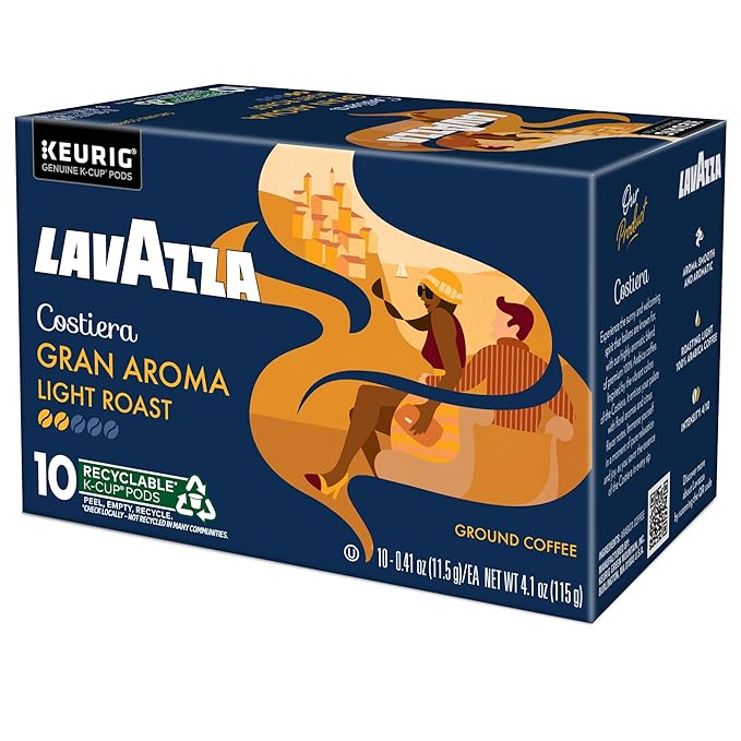 Lavazza Costiera Gran Aroma,Single-Serve Keurig K-Cup Pods,Light Roast Coffee,60-Count Box,(Pack of 12)