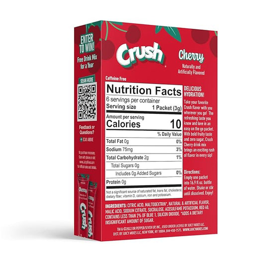 Crush- Powder Drink Mix - Sugar Free & Delicious (Cherry, 72 Sticks)