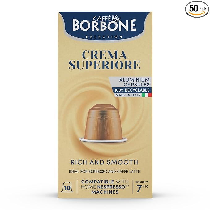 Caffè Borbone Crema Superiore Aluminum Capsules Compatible with Nespresso Original Machines, Medium Roast, 50 Count