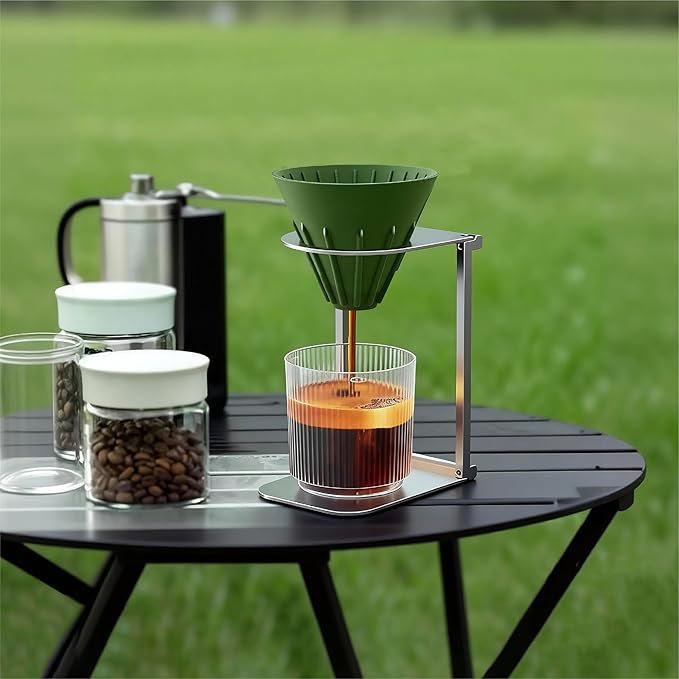 seicasaya Foldable Pour Over Coffee Dripper Stand Aluminum Portable Coffee Maker Holder (Silver)