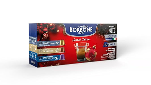 Caffè Borbone Limited Edition Holiday Variety Pack Aluminum Capsules Compatible with Nespresso Original Machines, 100 Count