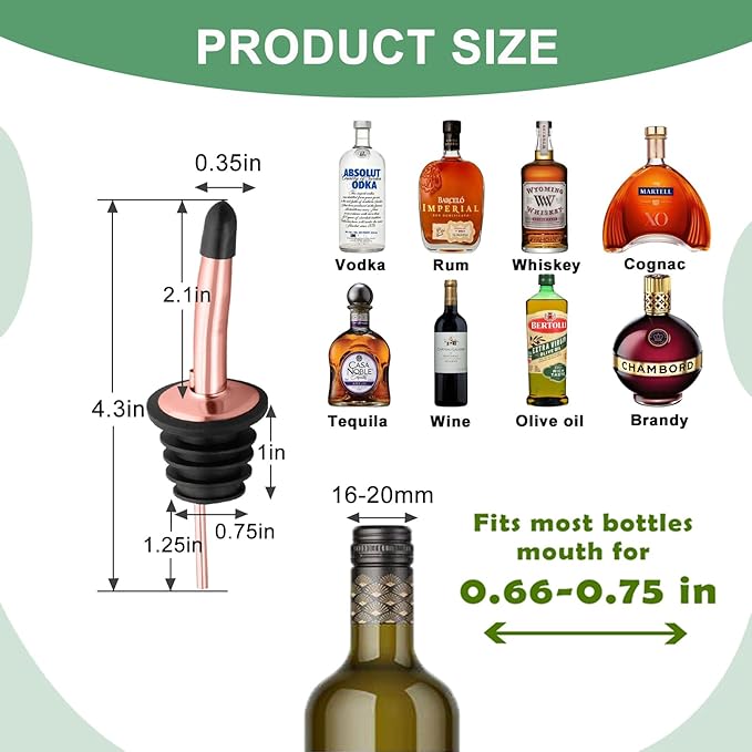 WAFJAMF 6 Pcs Liquor Pour Spouts Set, Stainless Steel Liquor Bottle Pourers with Rubber Dust Caps, for Pours Liquid, Olive Oil, Wine, Vinegar (Rose Gold)