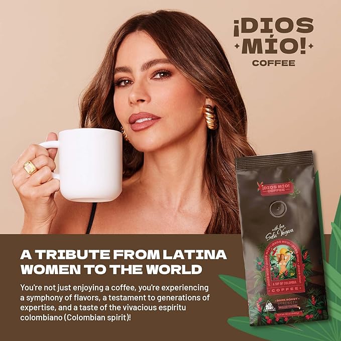 Dios Mio Coffee by Sofia Vergara, Dark Roast, Ground Premium Colombian Coffee, 12 Ounce Bag