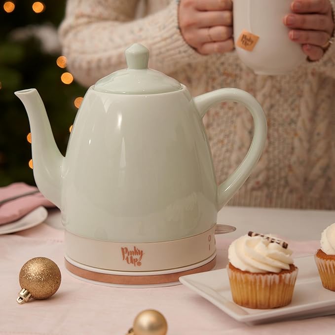 Pinky Up Noelle 1.5 L Ceramic Gooseneck Spout Electric Tea Kettle with Temperature Control - Cordless Design for Boiling Water Pot, Mint, Rose Gold