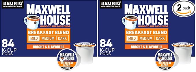 Maxwell House Breakfast Blend Mild Roast K-Cup Coffee Pods Box, 84 Count (Pack of 2)