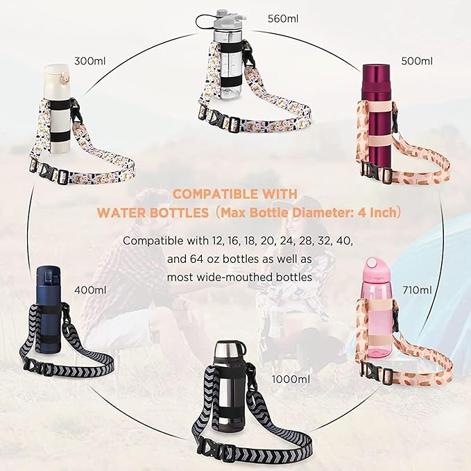 EasyAcc Water Bottle Holder Strap Sling, for Owala FreeSip 24 32 40 oz, Hydro Flask, Cirkul, Yeti, Stanley Flip, Universal Water Bottles, with Carabiner, for Walking Curise Travel (Bottle Excluded)