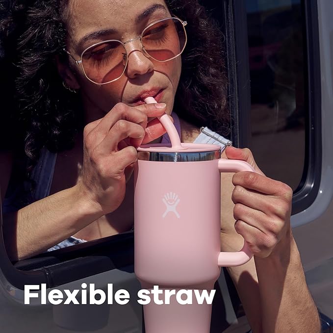 Hydro Flask Travel Tumbler with Handle, Lid and Straw - Insulated Stainless Steel in 40 Oz Sunglow