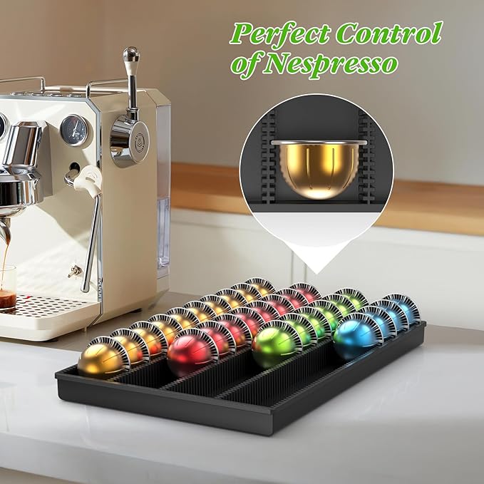 Coffee Pod Storage Holder ，For Nespresso Vertuo capsules - Premium coffee pod drawer built-in organizer designed for counter use（black）