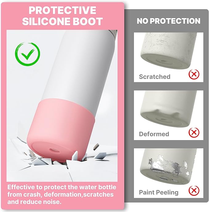 Silicone Water Bottle Boot for Owala 24 oz, Anti-Slip Protective Sleeve for Owala Twist & FreeSip & Flip Stainless Steel Water Bottle, Boot Bottom Base (Pink)