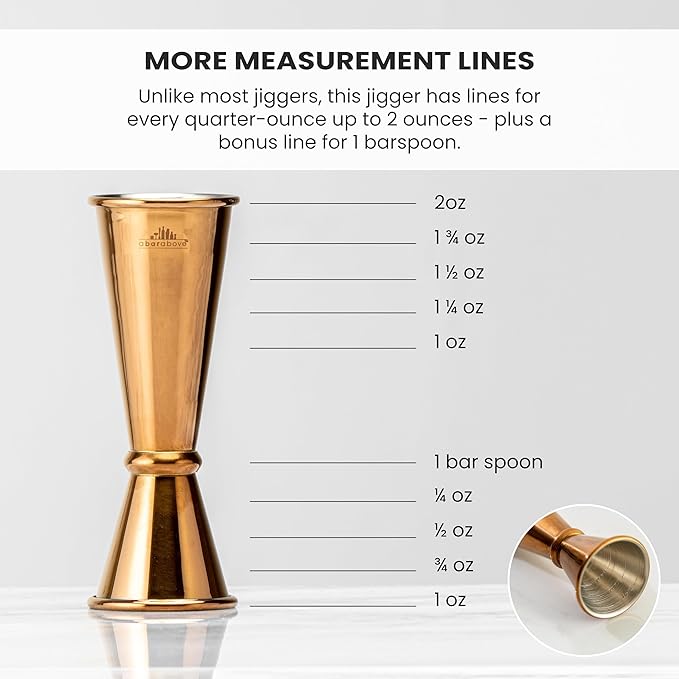 A Bar Above Premium Japanese Jigger, with 8 Measurements Inside, Professional and Heavy-Duty, 304 Stainless Steel Cocktail Double Jigger, for Bartending, 2-Pack, Gold