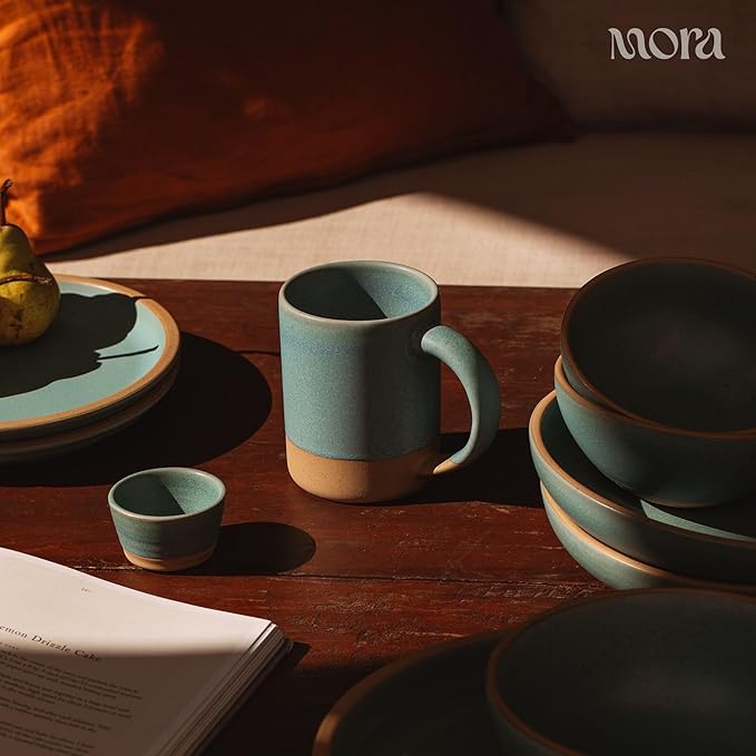 MORA Medium Mugs Set of 4, 16oz Ceramic Pottery Latte Mugs/Coffee Cups - Microwave and Dishwasher Safe - Iris