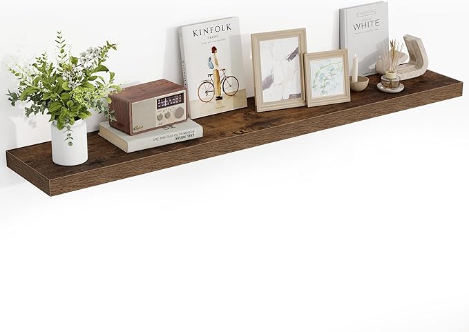 55 Inch Floating Shelves, 55"x9.25"x1.5" Inch Deep Floating Shelves for Wall, Wooden Shelves for Bathroom, Bedroom, Living Room, Brown, 1 Piece