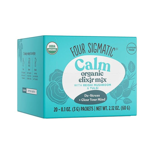 Four Sigmatic Reishi Mushroom Elixir | Coffee Alternative with Organic Reishi Mushroom Powder, Tulsi, Rose Hips & Mint | Support Stress & Sleep | Decaf, Vegan, Gluten-Free & Keto | 20 Packets