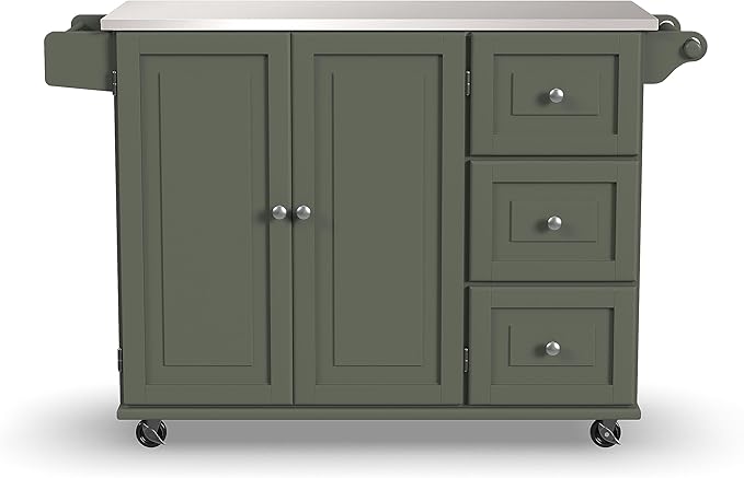 Homestyles Mobile Kitchen Island Cart with Stainless Steel Top, Sage Green