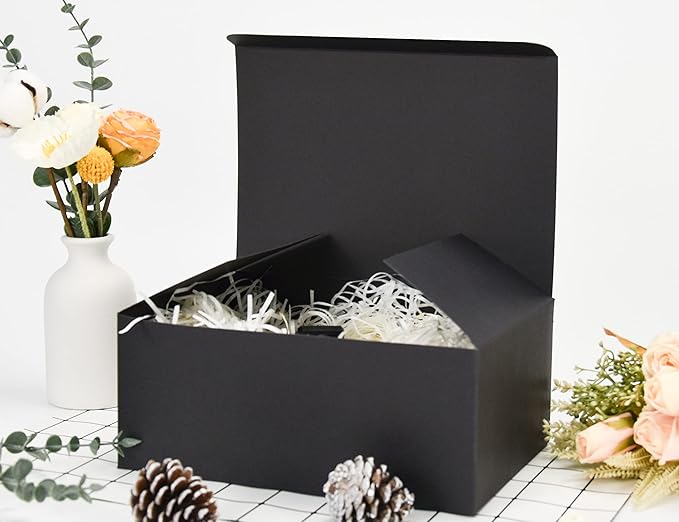HUAPRINT Black Gift Boxes with Lids 9.5x6.5x4 inch,24 Pcs Paper Gift Wrap Box Bulk for Presents,Birthday,Bridesmaid Proposal,Groomsmen Engagements,Christmas,Wedding Party Favor,Cupcake,Crafting,Holidays