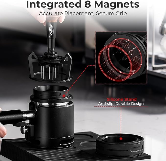 IKAPE Espresso Coffee V3 WDT Tool, 54mm Stirrer Distribution Tool, Equipped with 10-needle Stirrer, Adjustable Needle Height, Coffee Stirrer with Dosing Funnel & Stand