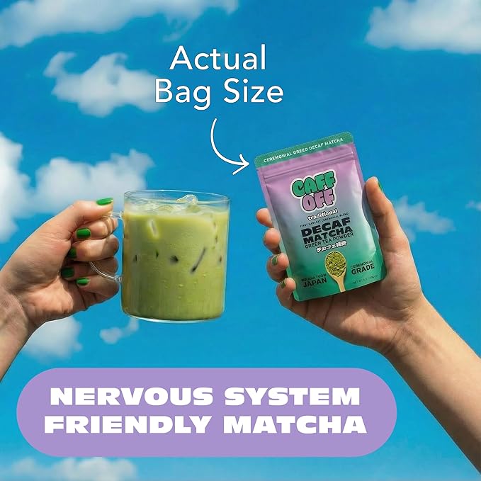 Caff Off Decaf Matcha Green Tea Powder From Japan – Small Premium Bag - 1.06 oz / 30 g – Ceremonial Grade – Naturally Decaffeinated Without Chemicals – Tested for Heavy Metals