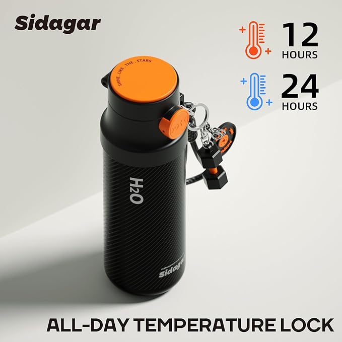 18 oz Insulated Water Bottle, Stainless Steel Travel Mug with Lid, Double Wall Vacuum Sports Water Bottle, BPA Free, Leak-Proof, Fits in Car Cup Holder, Great for Men Kid School, Black