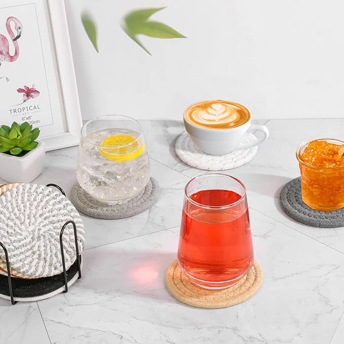Billbotk 10 Pieces Coasters for Drinks, 10 Colors Absorbent Drink Coasters with Holder, Table Coaster Set for Home Decor, Apartment Decor Aesthetic, Living Room Essentials, 4.3 Inches