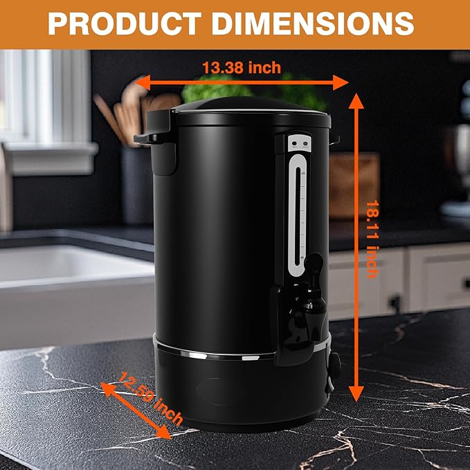 Hijolla Commercial Coffee Urn，110 Cups/16.5L Black Stainless Steel Large Coffee Dispenser，Double Wall Electric Coffee Urn，Electric Coffee Maker Urn，Commercial Percolate Coffee Maker Hot Water Urn
