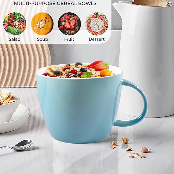 Large Coffee Cup Jumbo 30 Ounce Porcelain Mug for Soup Coffee Tea Ice Cream Fruit Cereal Milk Mocha Cocoa and Mulled Drinks, XXL Soup Mug Ramen Salad Bowl, Dishwasher Microwave Safe, Turquoise