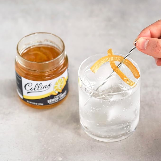 Collins Lemon Twist in Syrup, Popular Cocktail Garnishes for Drinks, Skinny Margaritas, Martinis, Lemon Drops, Whiskey Sours, Old Fashioned, Mocktails, Perfect for Desserts, Baking Supplies, 10.9 oz