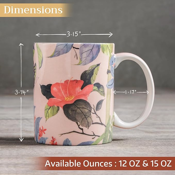 Maison d' Hermine Coffee Mug with Handles Fine Bone China Mugs Pack of Two Tea Cups for Hot Beverages Cappuccino Latte Home Restaurant Office Perfect for Gift (Canne, 12 Ounce)