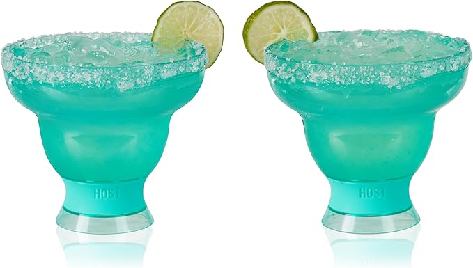 HOST FREEZE Stemless Margarita Glasses, Insulated Plastic Cocktail Glasses for Frozen Drinks, Double Wall Chiller Cups for Daiquiri, Tiki Drinks, Home Bar, Party Gifts, 12 oz, Set of 2, Aqua Blue