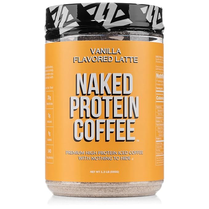 NAKED Vanilla Latte Protein Coffee - Premium Colombian Iced Coffee Protein Shake Drink, Delicious Keto Friendly and Gluten Free, 17 Servings