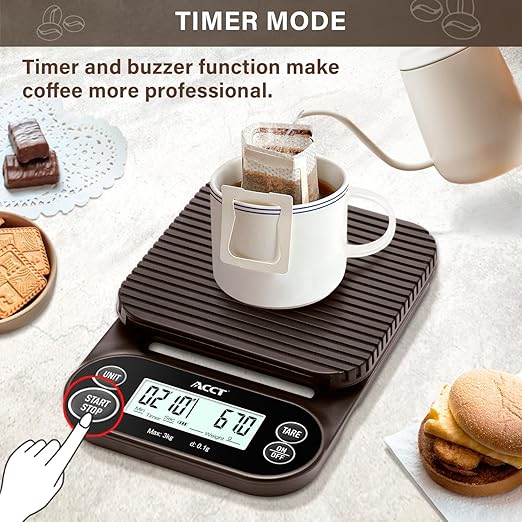 ACCT Coffee Scale with Timer - 3kg/0.1g Barista Scale for Espresso, Pour Over & Kitchen Use, 4 Units, High Precision Scale with Non-Slip Mat