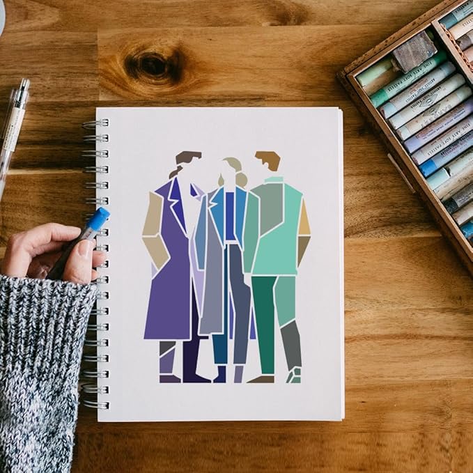 FINGERINSPIRE 4PCS Human Wave Painting Stencils 8.3x11.7 inch with a Brush Modern People Stencils Male & Female Figure Drawing Templates for Fashion Design Art Drawing Wall Painting Craft Projects