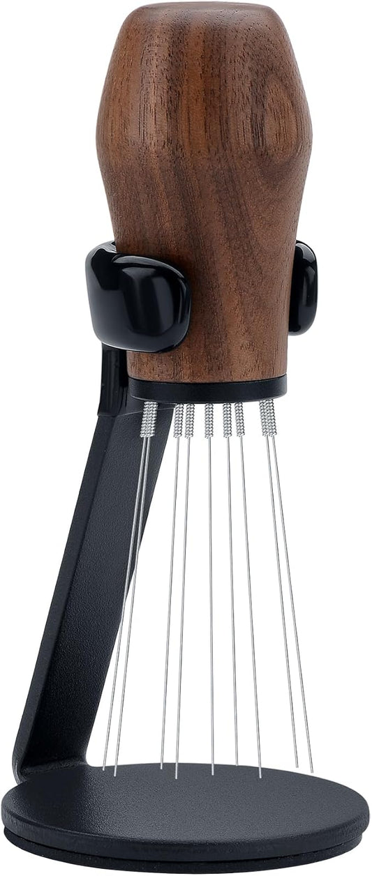 Normcore WDT Distribution Tool with Stand V3, Weiss Distribution Technique, 9 Prong Needle Espresso Stirrer, American Walnut Wood Handle