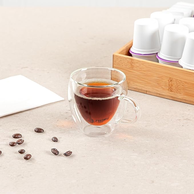 Restaurantware Coffee Cup 12 Pack of 5 oz Insulated Double-Wall with Handle Glass Borosilicate Coffee Cup Espresso Shot Dishwasher Safe For Hot Drinks