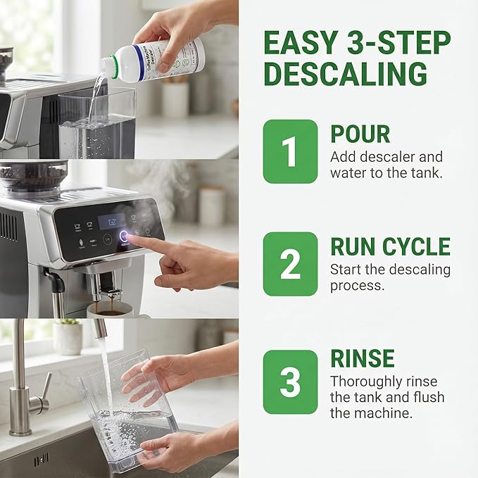 Ouxunus Descaling Kit Compatible with Delonghi Coffee Machines: 2 Full Maintenance Cycles | 2 Compatible with De'Longhi water Filters + 2x100ml Descaling Solution Replace Every 3 Months （6-Month）