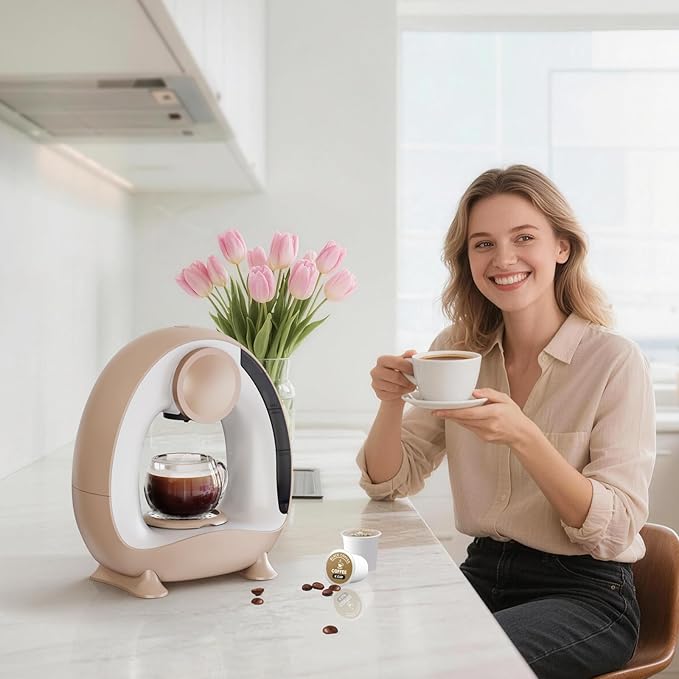 3 in 1 Single Serve Coffee Maker for K Cup,Ground Coffee and Tea Leaves,1400W 20s Fast Heating Mini K Cup Coffee Brewer,One Button Operation,Spring Easter Outdoor Portable for Small Spaces