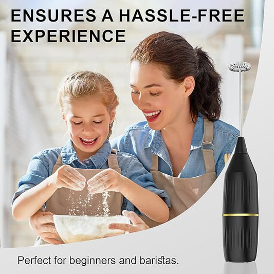 Mini Milk Frother Handheld, Coffee Mixer & Matcha Whisk | Compact, Easy to Clean & Multi-Use | for Lattes, Hot Chocolate, Eggs, Frappe | Kitchen Essentials Gift (Black)