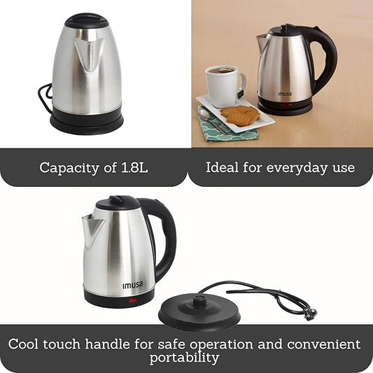 IMUSA USA GAU-18220 1.8 Liter Cordless Stainless Steel Electric Tea Kettle with Easy To Serve Pouring Spout