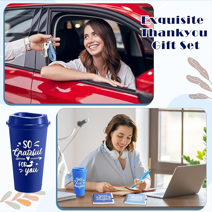 Skylety 12 Set/48 Pcs Employee Appreciation Gifts Bulk Christmas Thank You Gift Set 16 oz Coffee Cups Mini Spiral Notebooks Pens Keychains for Staff Team Teacher Coworker (Blue Gradient)
