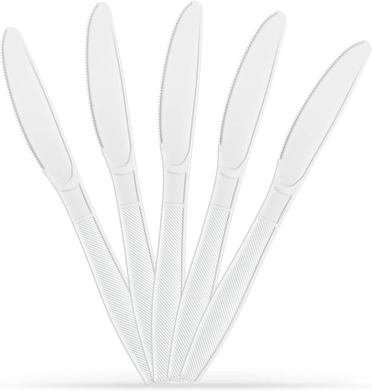 500 Count Extra Heavy duty Plastic Knives, Disposable White Knife, Heavyweight Bulk Cutlery for Dinner, Events, Catering, Parties & Takeout