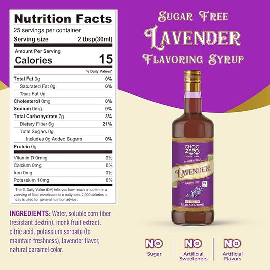 ChocZero Sugar Free Lavender Flavoring Syrup – Keto Friendly, Low Calorie & No Sugar Alcohols – 25.4 Fl Oz