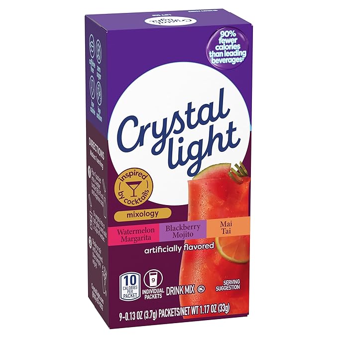Crystal Light Mixology Drink Mix Variety Pack, 9 Packets, for Convenient On-the-Go Flavorful Hydration, Artificially Flavored Watermelon Margarita, Blackberry Mojito, Mai Tai, Zero Sugar, 1.17 oz