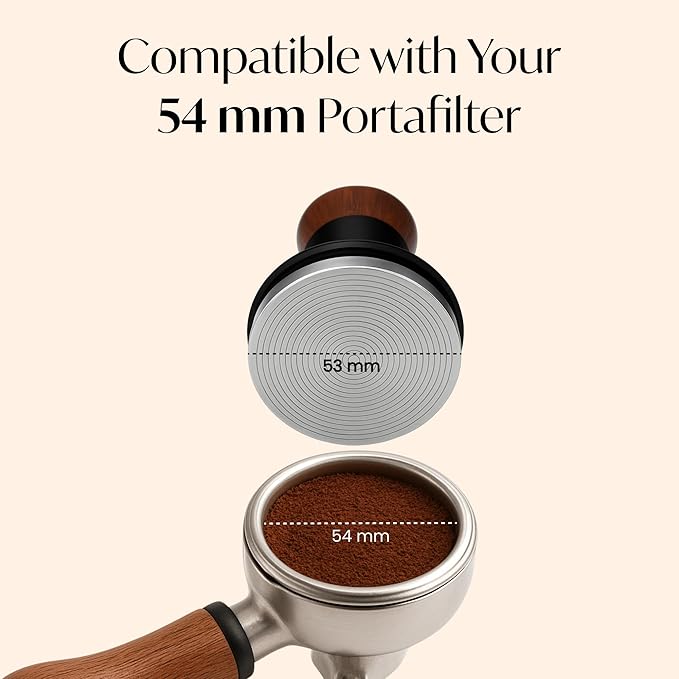 Espresso Tamper for 54mm Portafilter – Adjustable Depth Spring Loaded Tamper for Consistent Tamping – Barista Coffee Press Tool with Stainless Steel Base – Black & Walnut