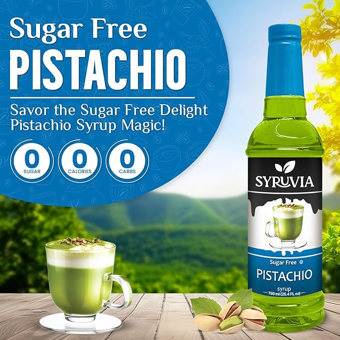 Syruvia Sugar Free Coffee Syrup, Pistachio Flavored Syrup for Drinks and Desserts – 25.4 fl oz, With Pump