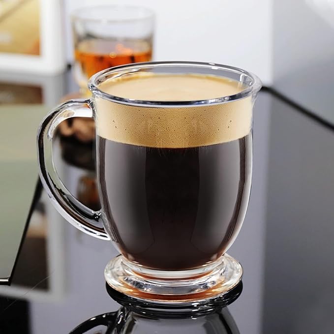 Glass Mugs, 4 Pack 15 Oz Clear Large Mugs With Handles for Hot and Cold Drinks, Perfect for Coffee, Latte, Cappuccinos, Tea and More