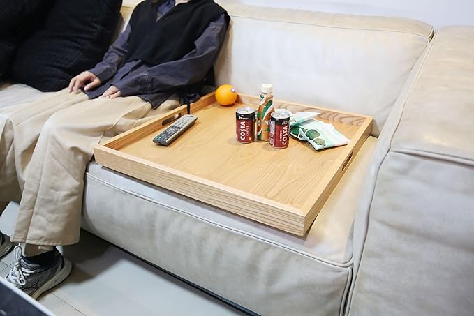 BARsics 24x24 inches Square Oak Wooden Ottoman Tray, Large Living Room Serving Tray