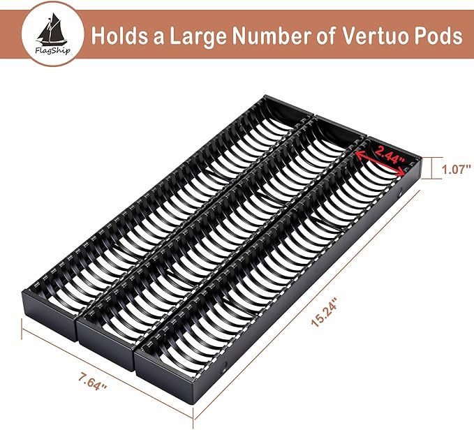 FlagShip Vertuo Pod Drawer Insert for Counter,Nespresso Pod Holder DIY Magnetic Connect Black Metal(3 Packs)